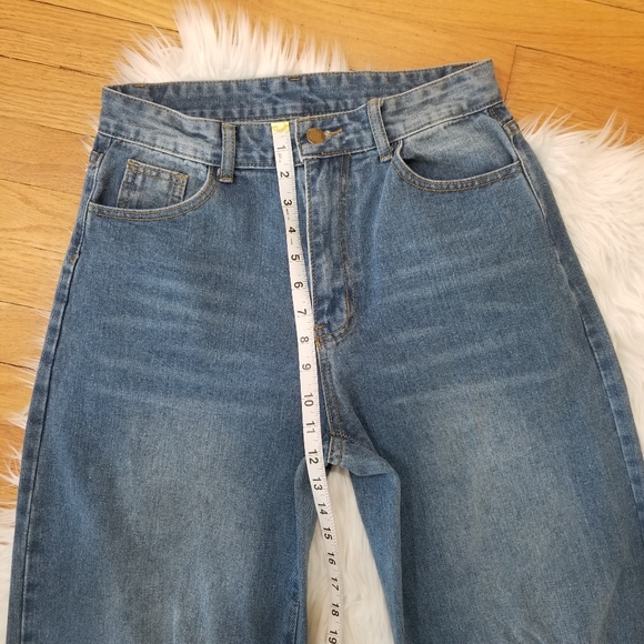 SHEIN High Waist Wide Leg Jeans with Holes on the Knees Color Washed Blue Size M - Picture 12 of 16